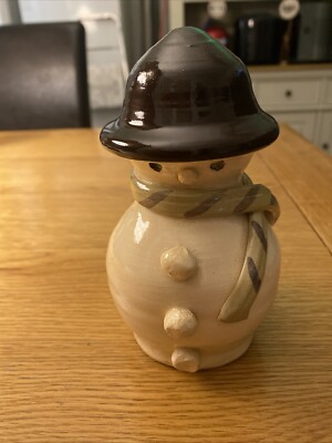 Vintage Weihnachten Schneemann Keramik Spardose Sparschwein mit Schal & Bowler Mütze 