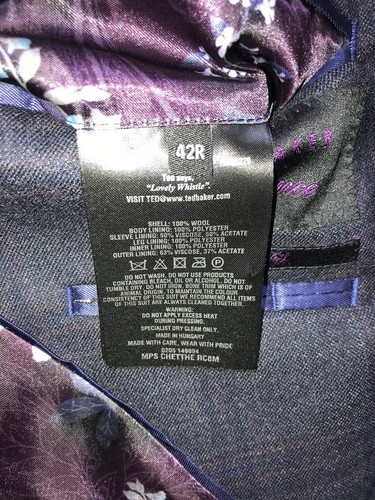 TED BAKER - Slim Fit 3 PIECE NAVY Checked WOOL SUIT - 42 Reg - W34 L30 -GORGEOUS - Picture 16 of 17