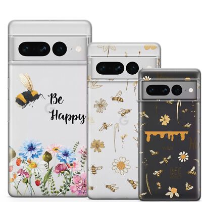 Transparent Summer Flower Bee Honey Soft Gel phone case for Google Pixel 9 8 7 6