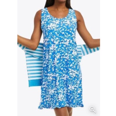 Draper James Ruffle Nightie Lounge wear Blue Shadow Floral dress sz XXL