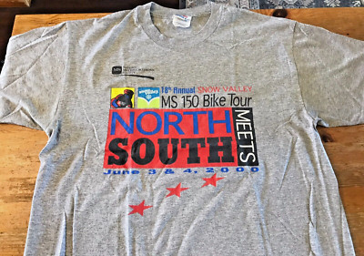 Vintage MS Bike Tour T-Shirt 2000 North Meets South Multiple Sclerosis Charity