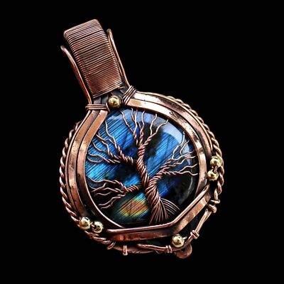 Tree Of Life Gemstone Pendant Copper Wire Wrapped Pendant Labradorite Pendant