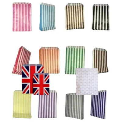 50 Candy Stripe Paper Bags Party Sweet Treat Buffet Gift Shop Colour 5"x7" 7"x9"