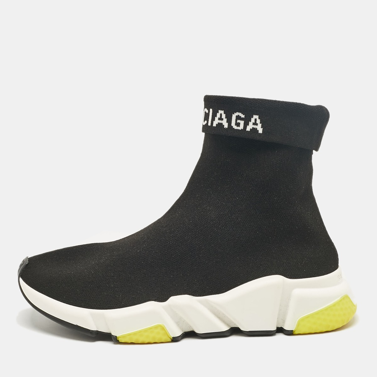 Balenciaga Black Knit Fabric Speed Trainer High Top Sneakers Balenciaga Black Knit Fabric Speed Trainer High Top Sneakers
