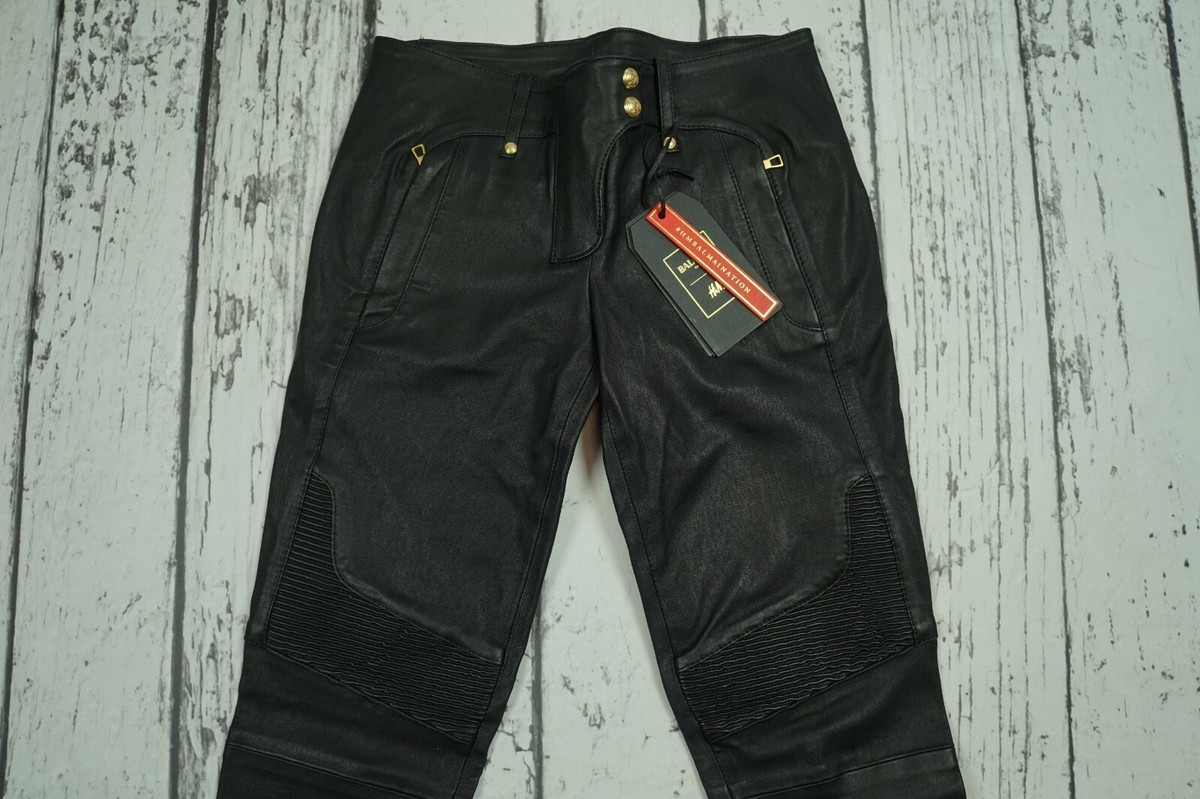 BALMAIN H&M Black Slim Fit Leather Biker Quilted Pants Trousers