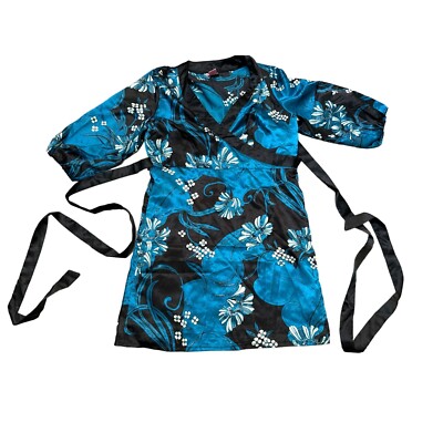 princess polly baby blue dress She's Cool Floral Kimono Wrap Dress XL Black & Teal Polyester 90's Style  VTG