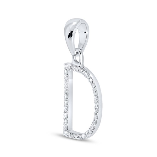 Real 10K White Gold 0.10 CTW Natural Diamonds Letter Initial D Pendant - Picture 3 of 7