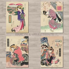 Keisai Eisen prints. A4 canvas paper / art. Ikeda. Japanese Ukiyo-e Art.