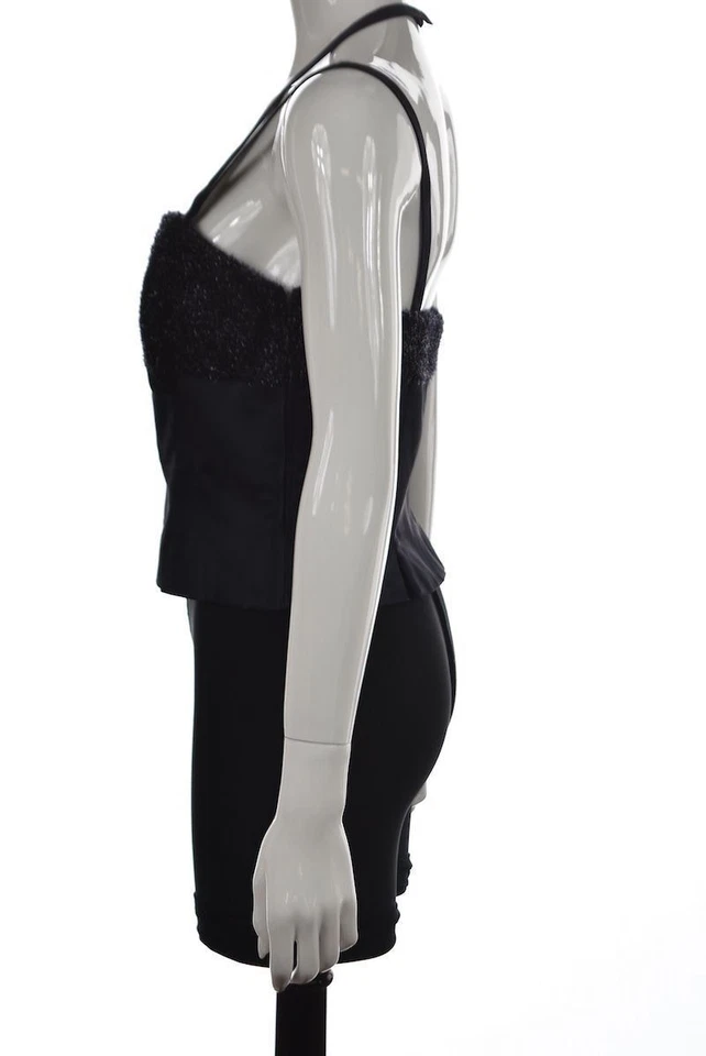 Louis Feraud Womens Top Size 10 Blue Blouse Textured Metallic Spaghetti Strap Foto 3 de 4