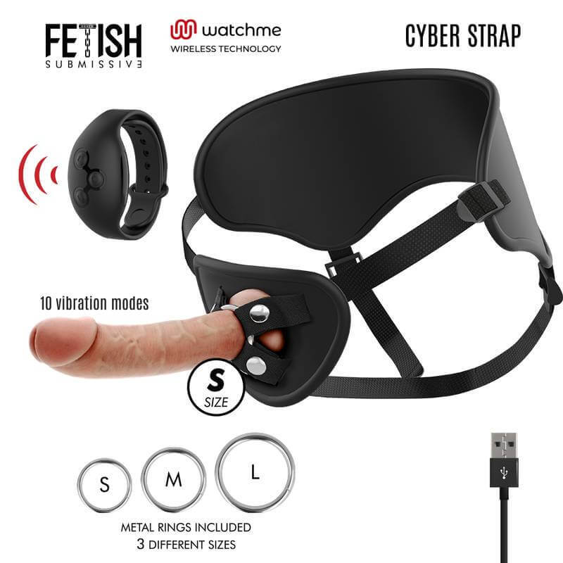 Fetish Submissive Cyber Strap - Harness With Remote Control Dildo Watchme S Tech
