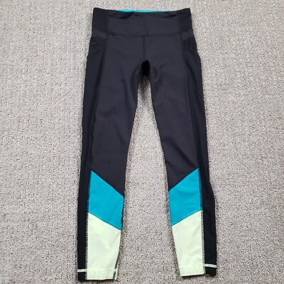 Lululemon Trail Bound 7/8 Tight Leggings size 6 Black Blue Tropics Clear Mint