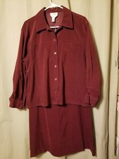 Talbots Stretch - Burgandy Button Front Skirt Suit Size M   DC20