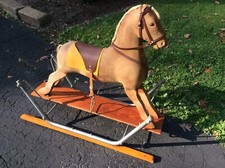 Vtg 50s Rare 35  Rocking Horse Hard Resin Composite Material W/Wood/ Metal Base
