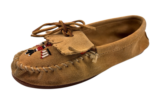 Mocasines Minnetonka bronceados para mujer talla 11 Thunderbird planos con cuentas cómodos sin cordones - Imagen 10 de 16