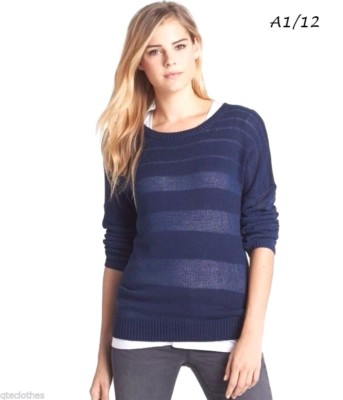 TWO BY VINCE CAMUTO $99 Blue Decending Sheer Stripes Long Sleeve Sweater L QCO 