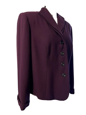EN AVANCE Women s 14W Short Blazer Jacket Button Front Shoulder Pads Purple