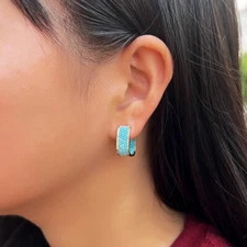 Women Boho Gold Plated Blue Turquoise Huggie Hoop Earrings Wedding Party Jewelry