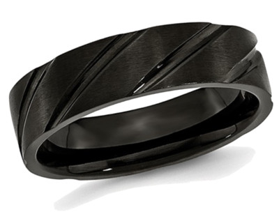 Mens Black Plated Titanium 6mm Swirl Design Band Ring