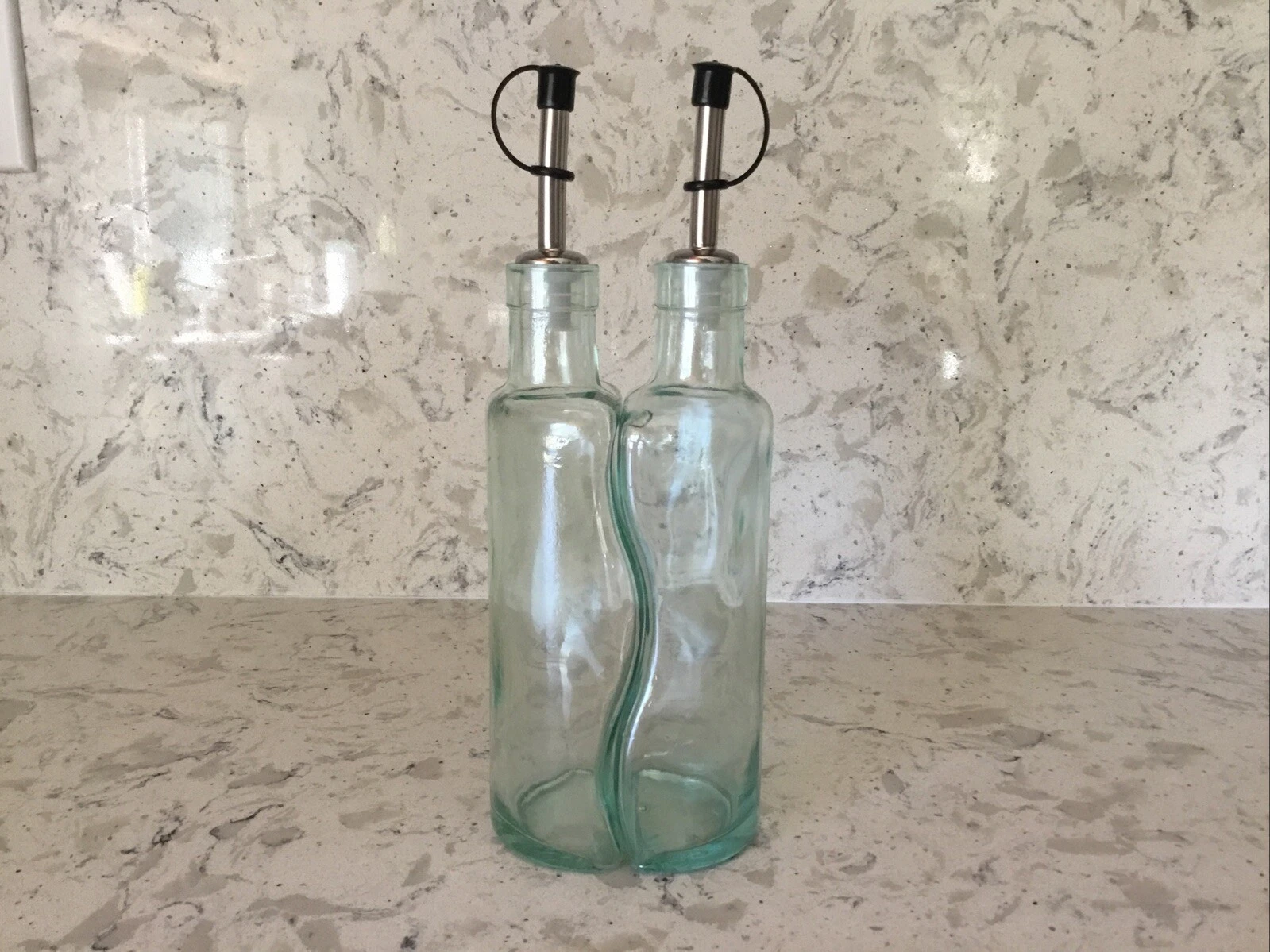 VETRERIA ETRUSCA WAVY OIL & VINEGAR BOTTLES W/ New SPOUTS SET of 2 ITALY