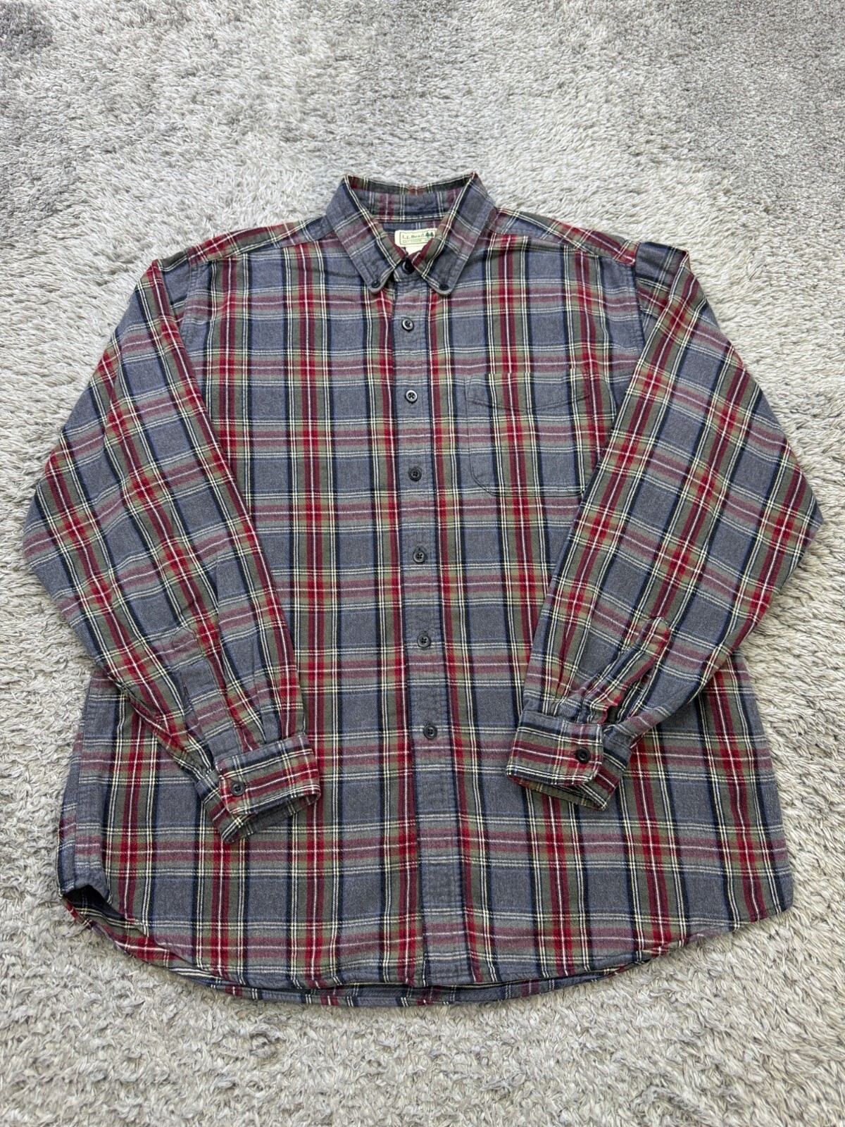 LL Bean Men's Large Gray Scotch Plaid Heavyweight Vintage Flannel Shirt