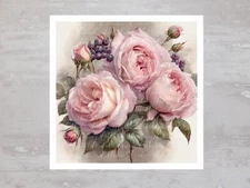 Romantic Shabby Chic Blush Rose Bunch Fabric Panel Craft Sewing Quilt Block A289