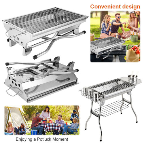 23 Inch Foldable Charcoal Grill Camping Stove Stainless Steel BBQ Grill Public