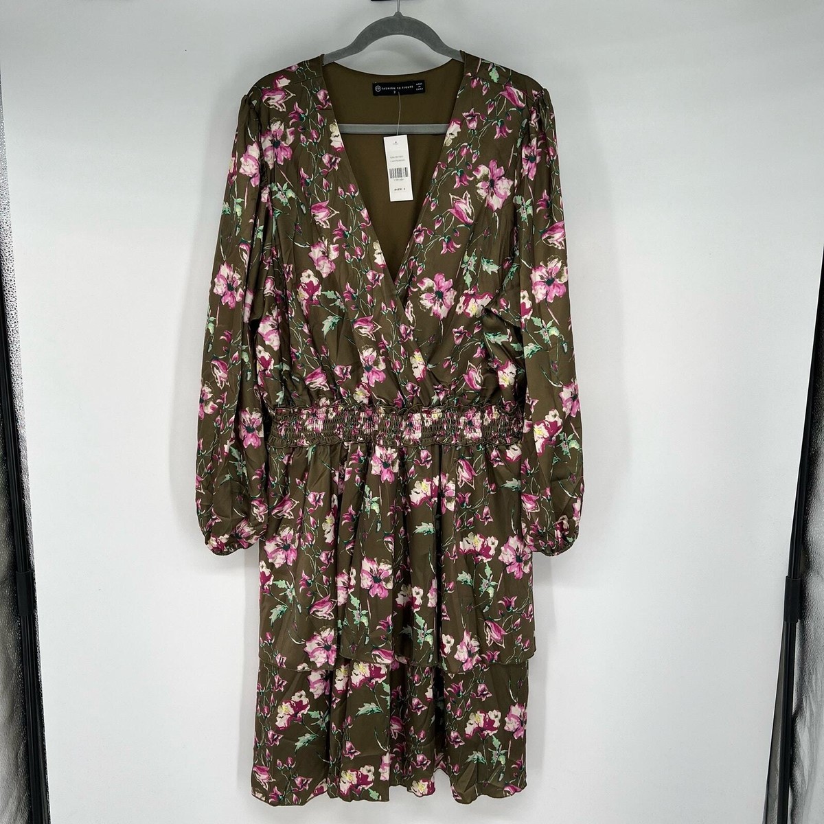 NWT Fashion To Figure FTF Floral Print Dress Women's Size 2 Brown Wrap  Blouson