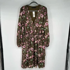 NWT Fashion To Figure FTF Floral Print Dress Women's Size 2 Brown Wrap Blouson