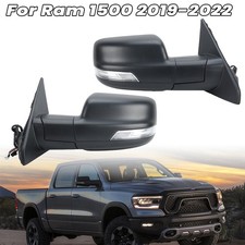 Pair Power Textured Black Mirror For Ram 1500 2019-2022 Heated Turn Signal Lamp