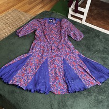 Vintage 80’s Diane Fres Georgette Dress Mixed Media floral polka dot pleated Zip
