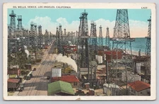 Venice Oil Wells Los Angeles California CA Postcard c1920s