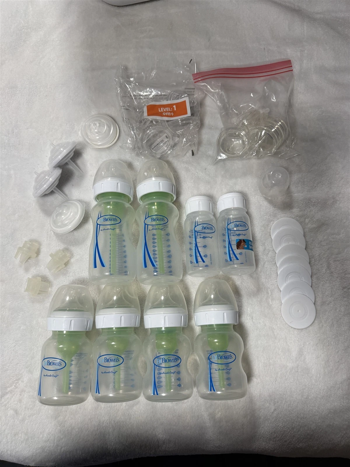 DR BROWNS 4oz 5oz 9oz NATURAL FLOW BOTTLE LOT W/ EXTRAS NIPPLES TOPS DISCS VENTS