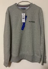 Tommy Hilfiger Men's Logo Crew Neck Pullover Sweatshirt Gray L Cotton Blend