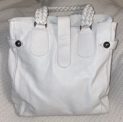 FALOR White Leather Large Tote Purse Bag Handbag-VERY NICE