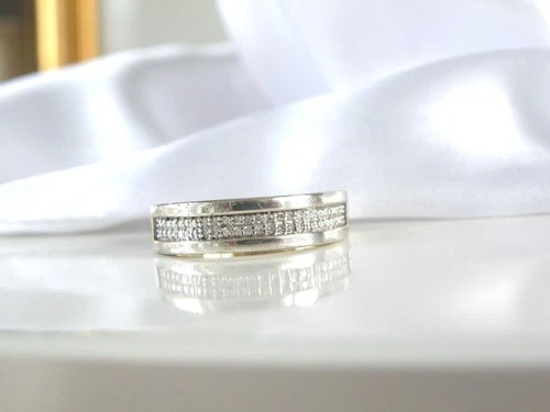 Vintage Sterling Silver 925 Natural Diamond Mens Womens Wedding Band Size 11