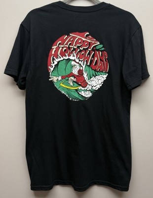 NEW Quicksilver Happy Holidays Surfing Santa Black Short Sleeve T-Shirt M