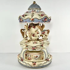 San Francisco Music Box Company 4 Horse 2 Tier Carousel- Plays Unchained Melody