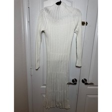 Banana Republic Cream Ribbed Knit Mock Neck Long Sleeve Midi Sweater Dress
