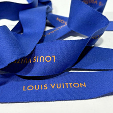 Authentic LV Blue Ribbon With Orange/Gold logo Designer, sell by yard, RARE