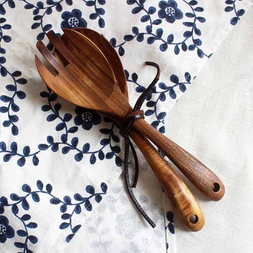 Juego de 2 utensilios antiadherentes para servir ensaladas de madera de teca cuchara tenedor cocina - Imagen 4 de 12