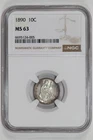 1890 SEATED LIBERTY DIME NGC MS63