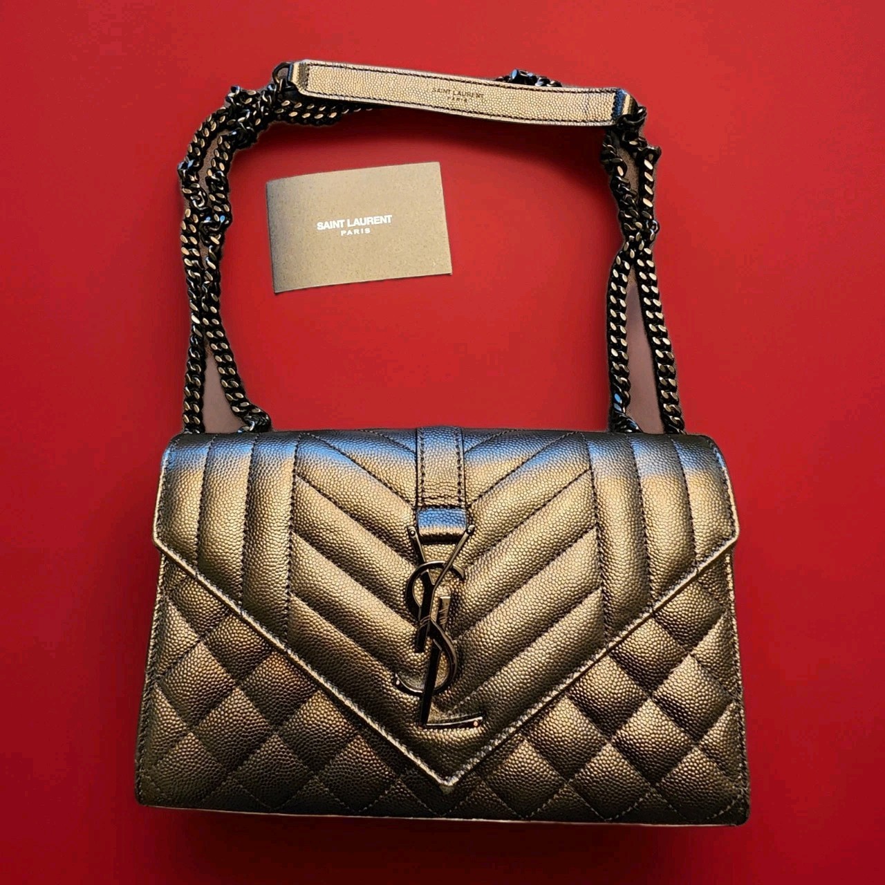 SAINT LAURENT Borsa busta YSL trapuntata Grain De Poudre pelle goffrata noir #ARS600105 Saint