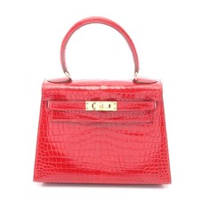 Hermes Mini Kelly Exotic Leather Handbag Women Red One Size