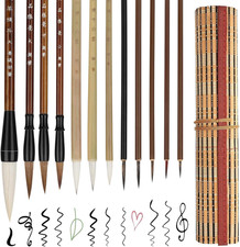 12PCS Chinese Calligraphy Brush Set, Mixed Size Japanese Kanji Sumi Brush for Be