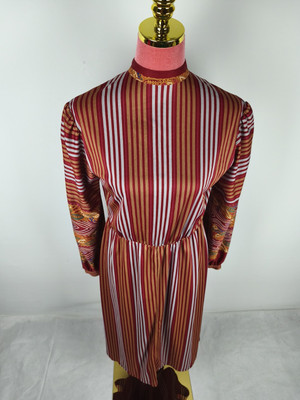 Kleid Vintage Gr. (S/36) gestreift midi retro dress Blusenkleid classic elegant 
