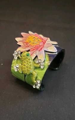 Debbie Brooks Flower Frog Cuff Braclet with Swarovski Crystals Signed