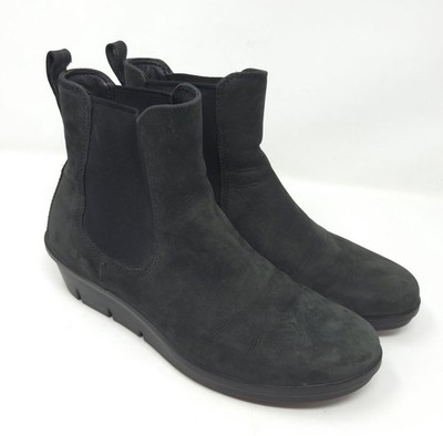 Ecco Skyler Hydromax Boots Ankle Chelsea Wedge Women Sz 37 US 6/6.5 Black Nubuck
