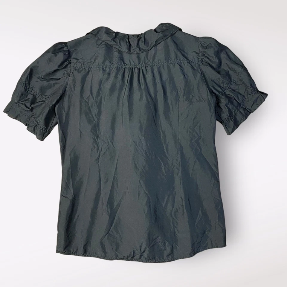 Top Miu Miu Vintage Y2K Negro Seda Manga Abullonada Volantes Talla EU 42 Muñeca Gótica Foto 3 de 4