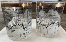 Vintage Cera Glass Dow-Jones Industrial Average 1958-1968 Glasses-Pair