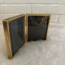 Vintage MINI BI-FOLD Convex  Bubble Glass Embossed Brass Picture Frames